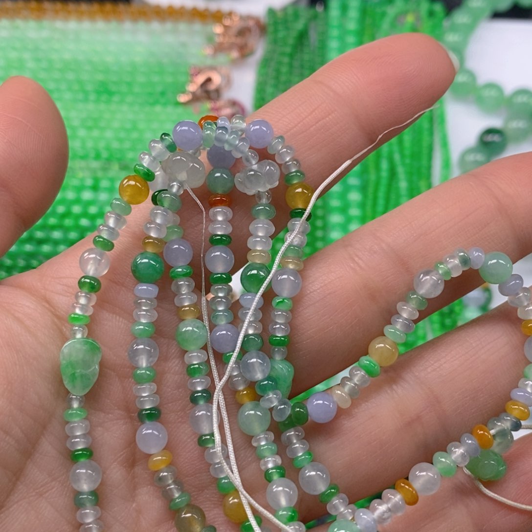 翡翠颈饰未镶嵌缅甸天然翡翠冰种多宝项链