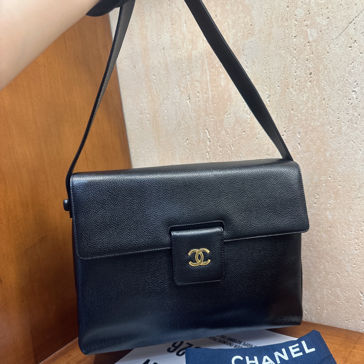 95新 Chanel/香奈儿 5158 Chanel 黑金荔枝皮回眸包