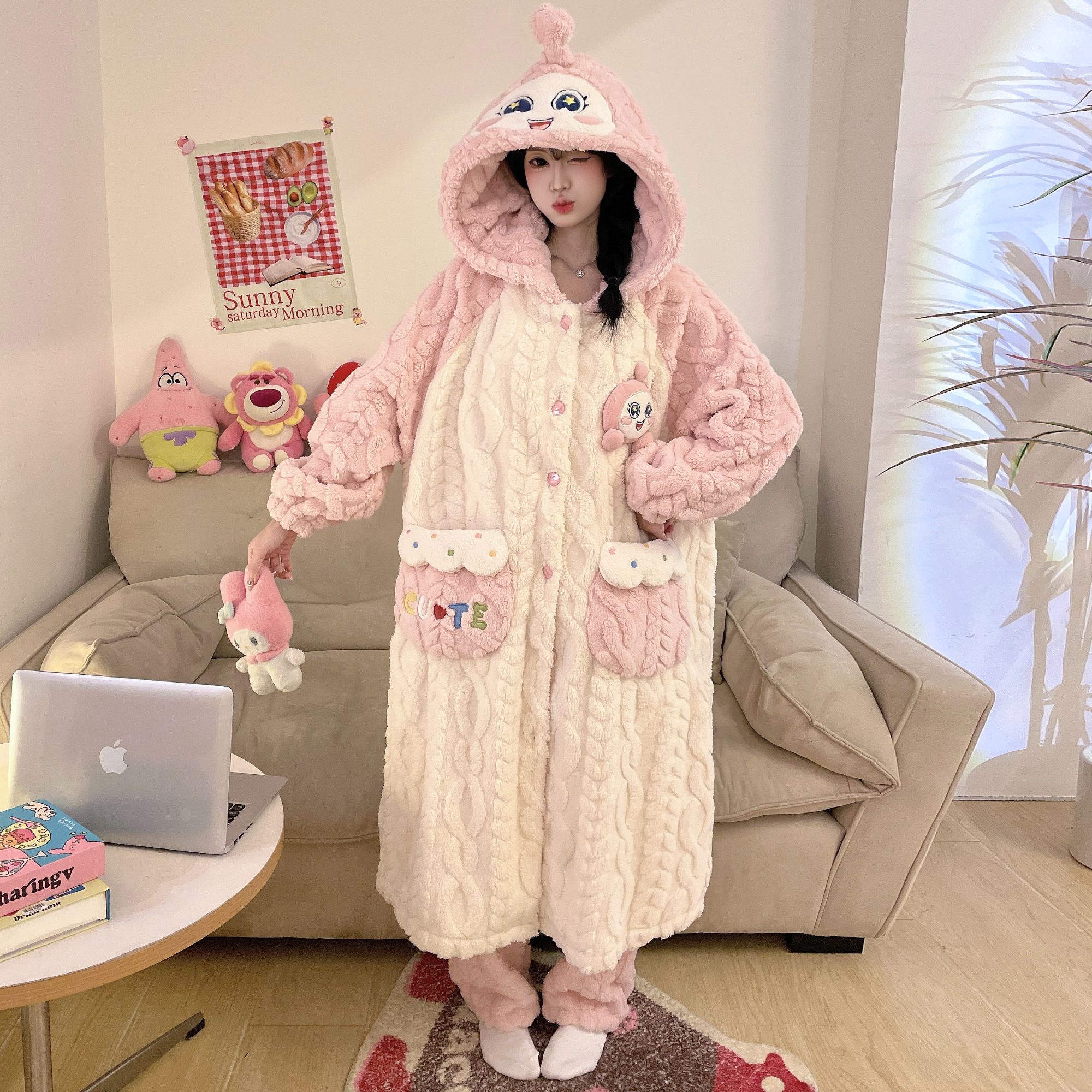 星之卡比睡袍学生长袖长裤珊瑚绒家居服睡衣爆款女款2025新款套装