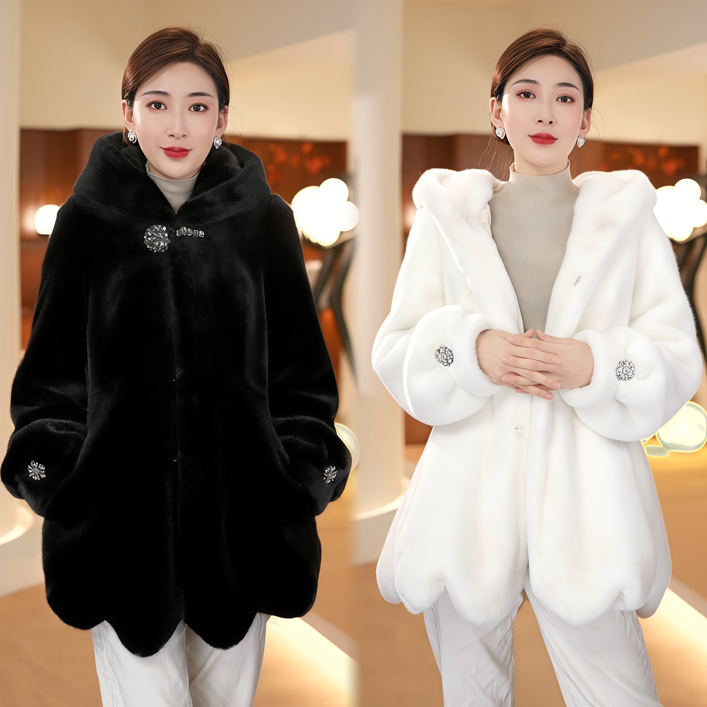 正版六浪2025秋冬新款保暖时尚洋气大码女装皮毛一体毛毛外套女