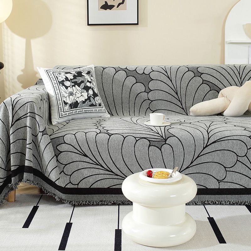 树叶雪尼尔沙发巾加厚ins风高级四季通用防猫爪防滑沙发套罩全包
