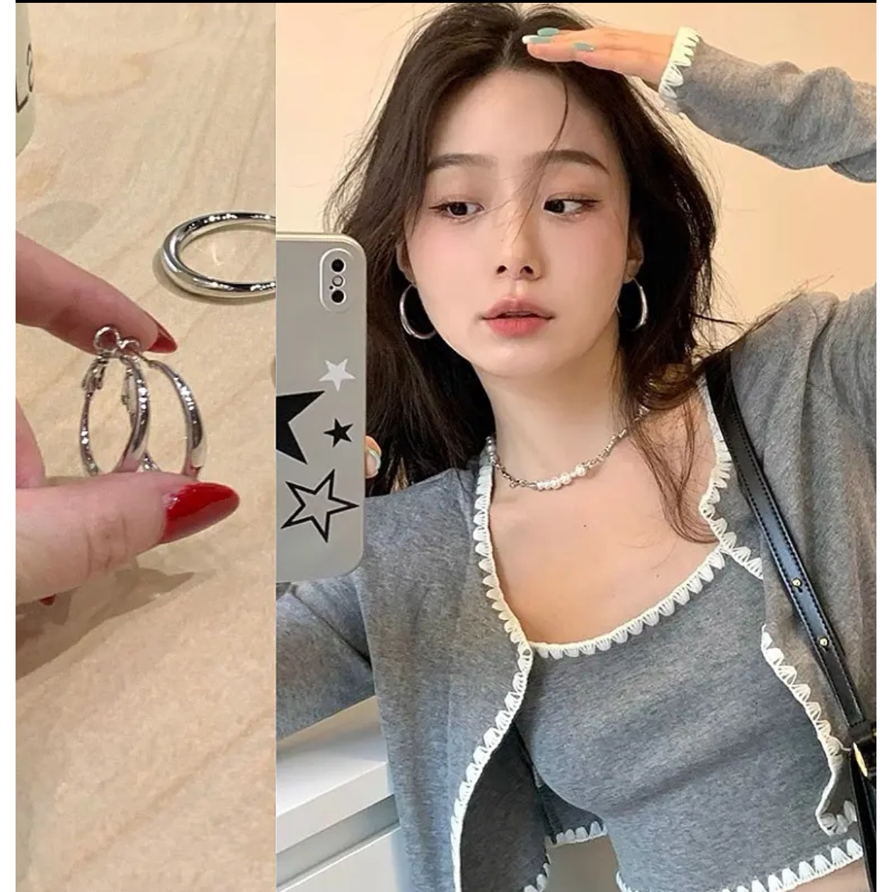 流光银色大耳圈-神仙姐姐同款 小众耳饰气质冷淡风