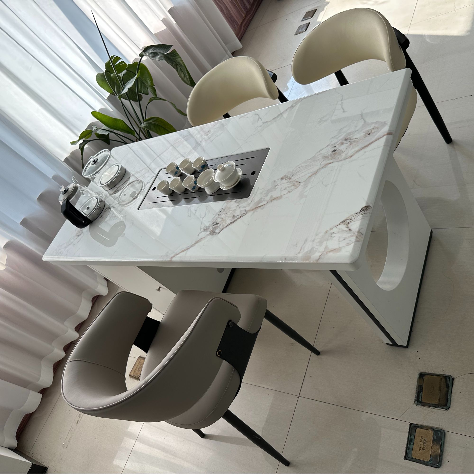 意式极简大理石原石茶桌椅家用阳台小型客厅办公阳台茶桌现代轻奢