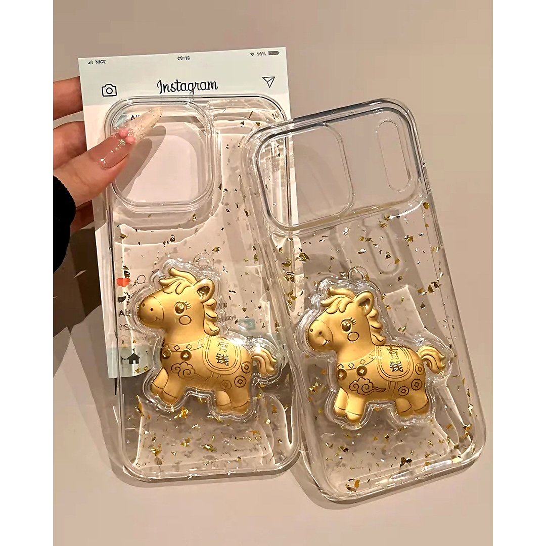 雅天立滴胶金箔马上有钱适用苹果17透16promax手机壳iPhone15男女