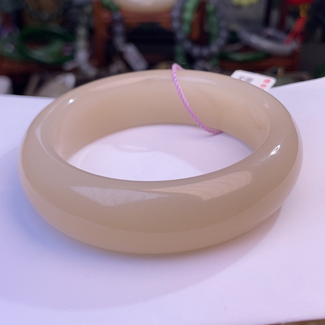 和田玉红藕粉毕业级轮胎手镯56圈口未镶嵌