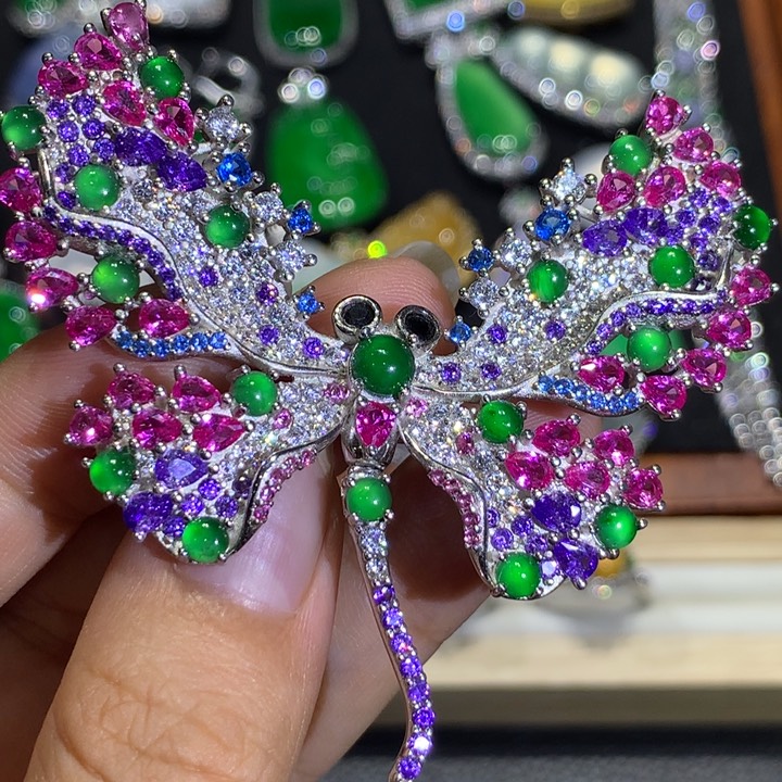 翡翠银S925镶嵌颈饰胸针吊坠戒指三用款