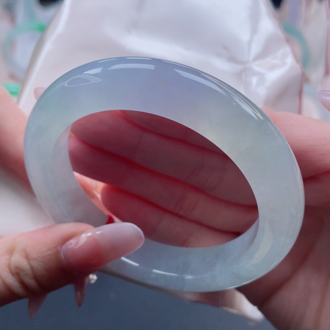 未镶嵌手镯翡翠58.2三彩色系 版型大气 水光潋滟 6号