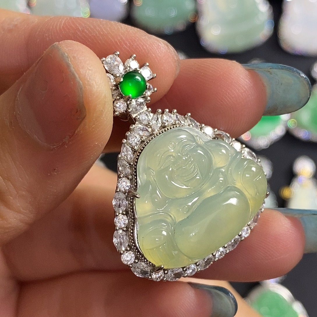 翡翠银S925镶嵌颈饰天然翡翠