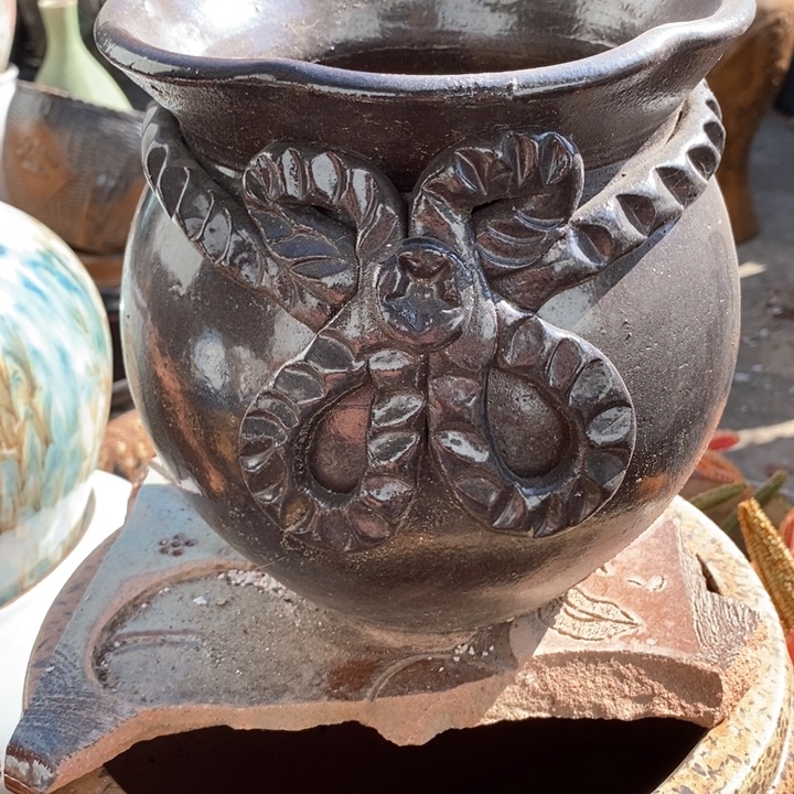 紫砂花盆高18口17手工