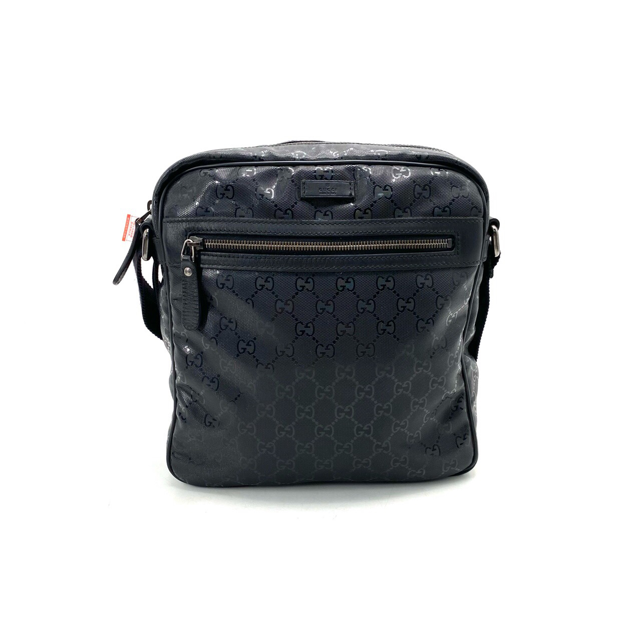 95新 GUCCI/古驰 98新黑色水晶皮斜挎包 尺寸26/28