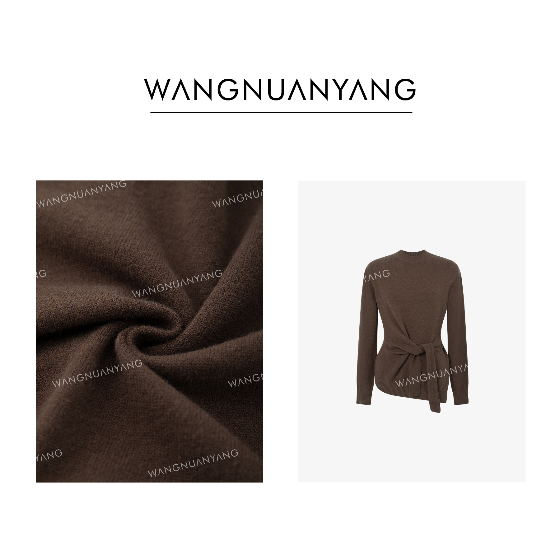 【王暖阳】初暖|半高领侧腰系带开衩不规则底摆针织上衣打底