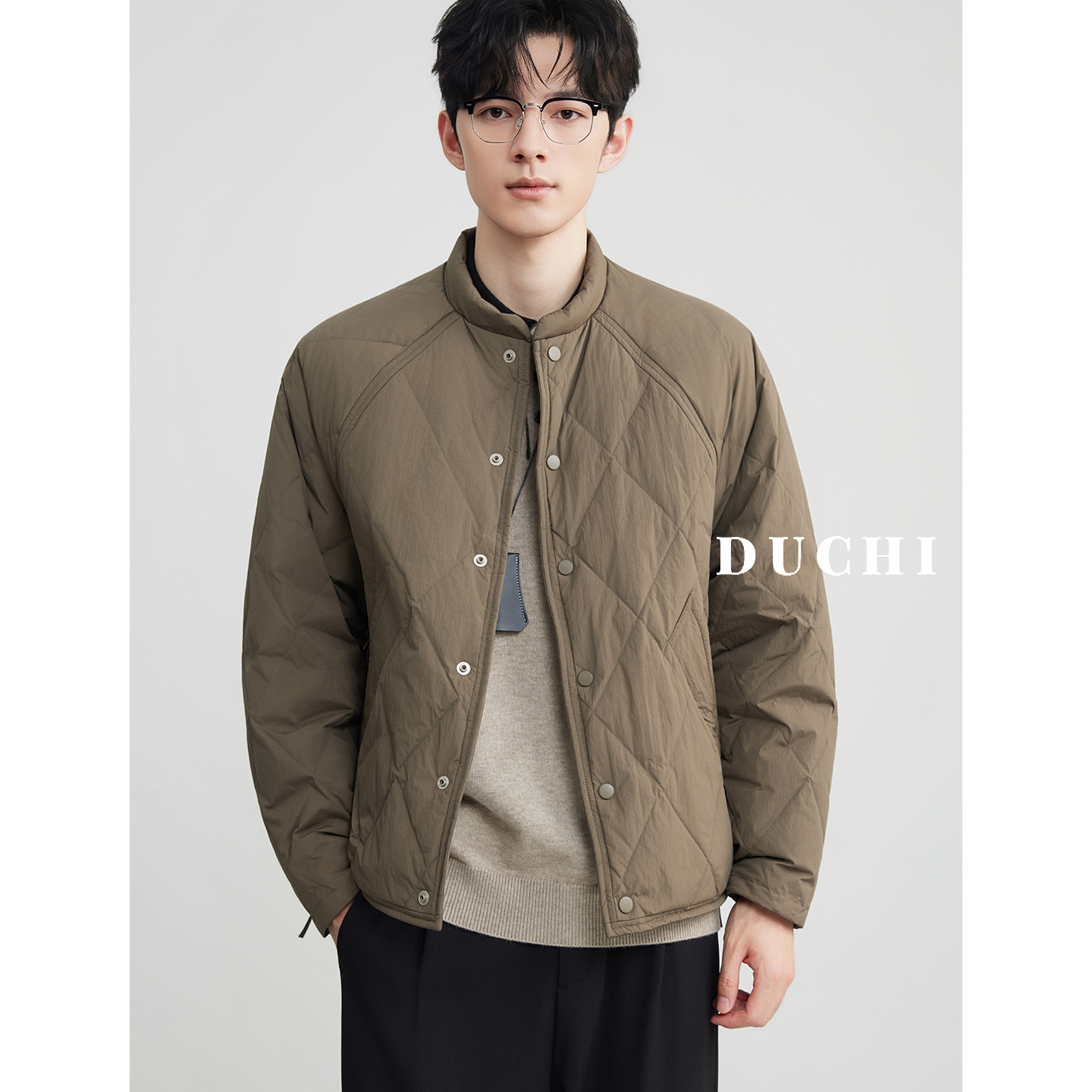 独驰冬季白鸭绒亨利领轻薄羽绒服男短款插肩袖25新款高级保暖外套