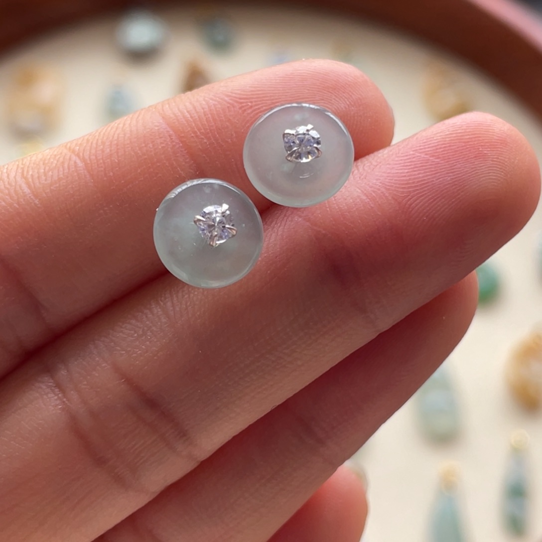 翡翠耳饰银S925镶嵌扣耳钉