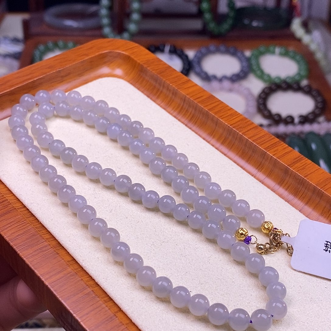 颈饰未镶嵌和田玉冰烟紫6mm项链