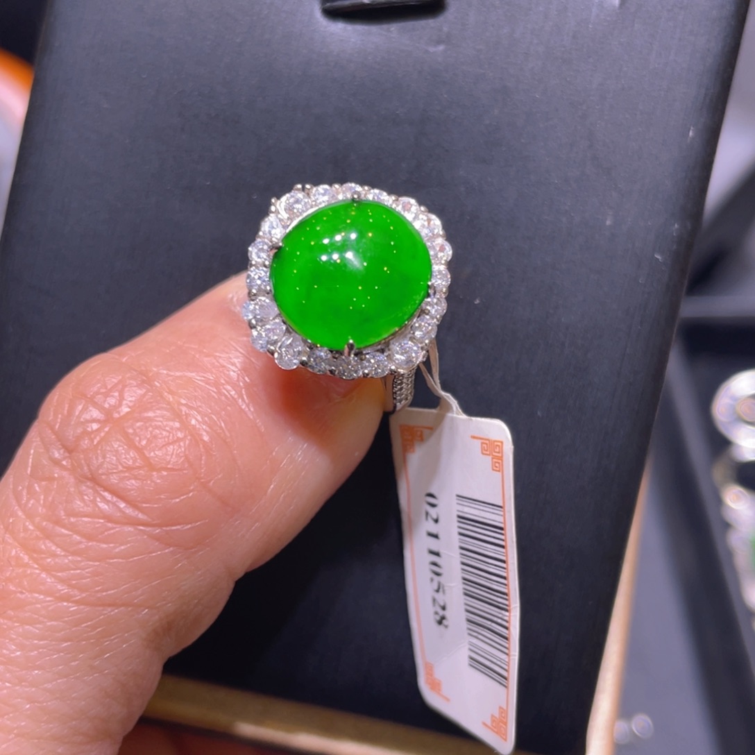 翡翠银S925镶嵌颈饰戒指