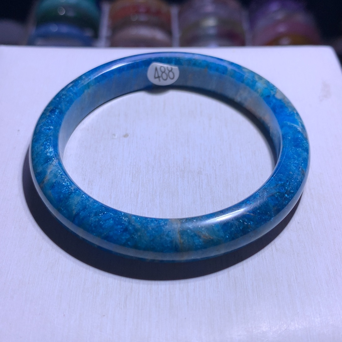 银S925镶嵌水晶手镯蓝磷灰60.3圈488