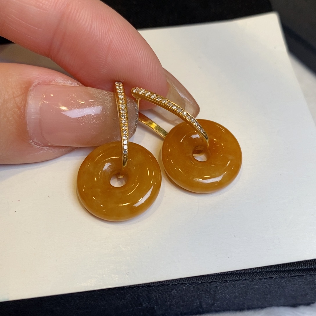 翡翠耳饰18K金镶嵌甜甜圈