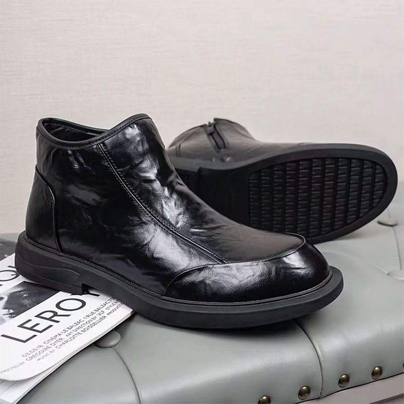 软牛皮切尔西靴男士休闲皮鞋真皮马丁靴高帮英伦风2025新款皮靴