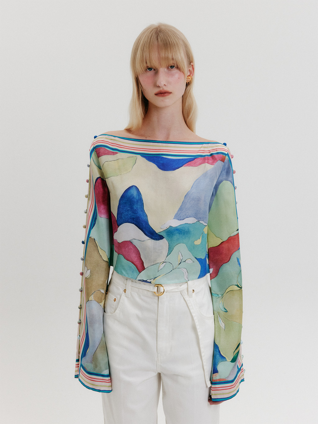 EENK 25新款 船领欧根纱一字肩上衣时尚女士