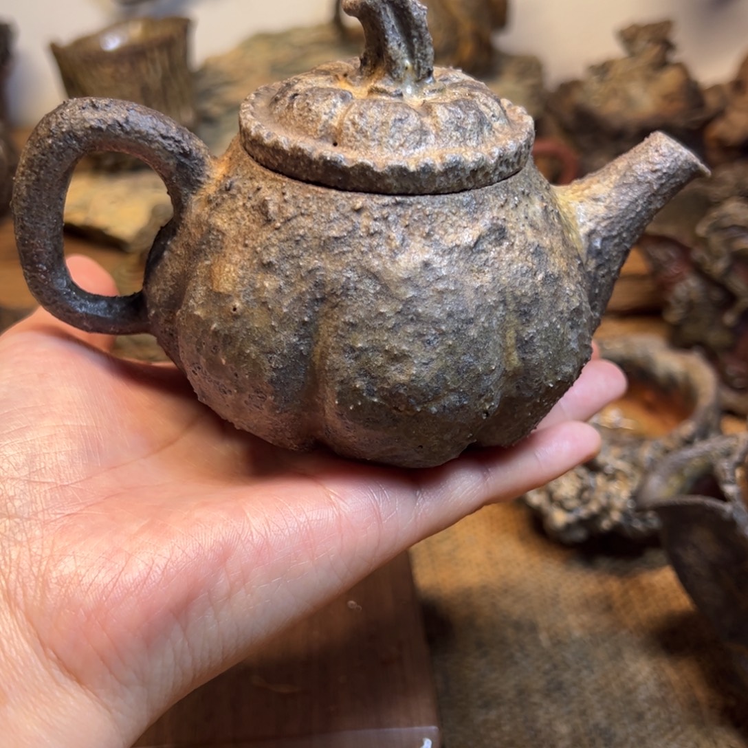 来***平柴烧南瓜手捏壶重落灰