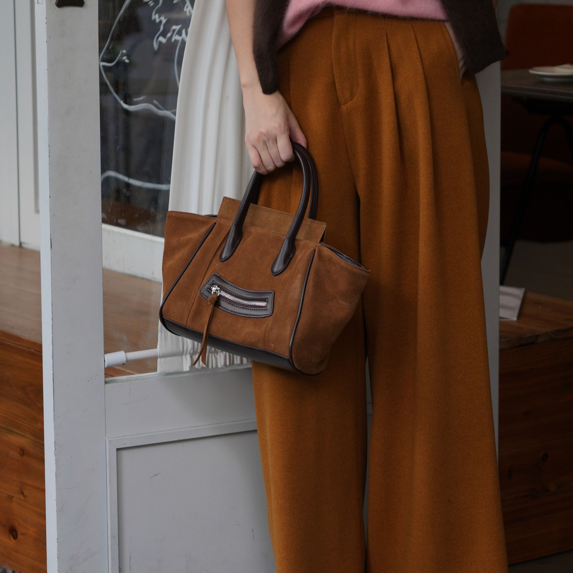 尼河日照’鱼骨线直筒阔腿裤