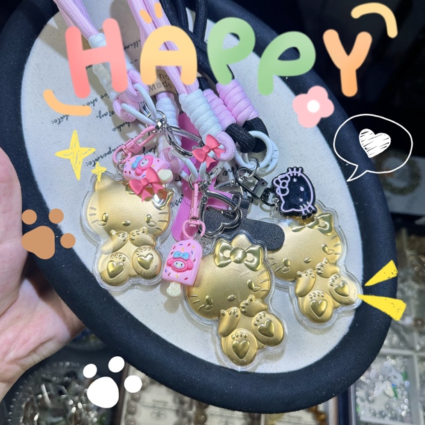 手机包挂车挂立体卡通挂饰-足金钥匙挂件Hello Kitty-