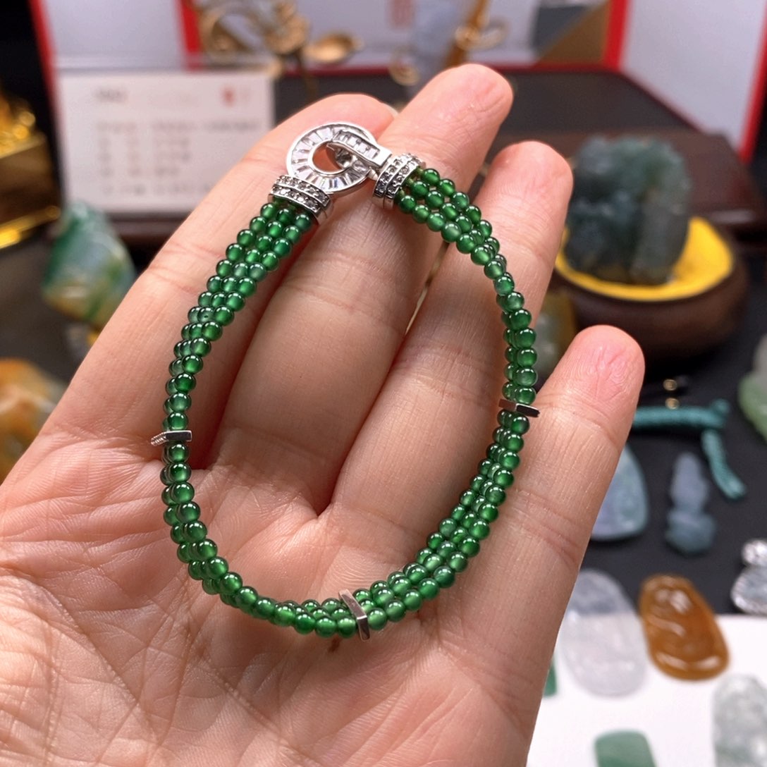 翡翠颈饰银S925镶嵌喜****人翡翠手链