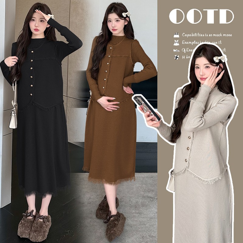 孕妇秋装2025新款秋冬季连衣裙小香风套装高级感孕妈妈穿搭两件套