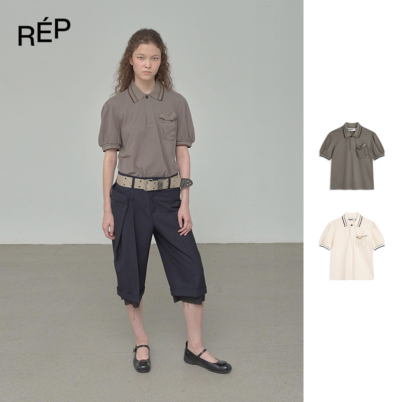 REP-OPEN YY设计师品牌奶油白/卡其色泡泡网眼POLO衫 26PS早春