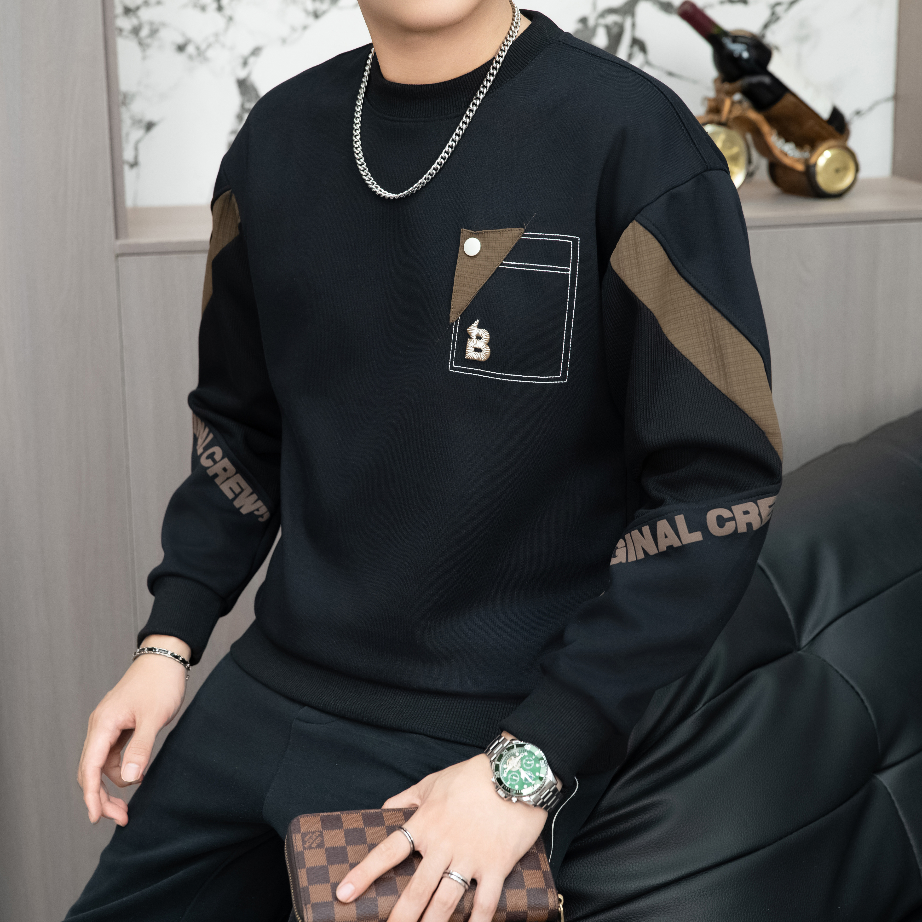 韩版秋冬圆领长袖卫衣潮流男士套头秋季