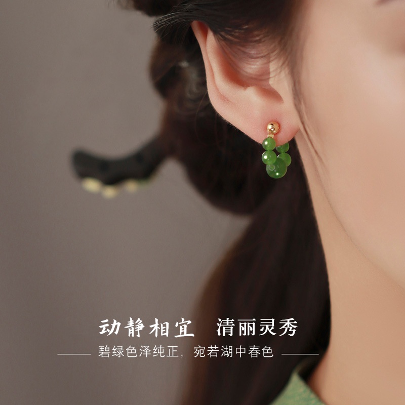 925银耳饰 S925纯银绿珠耳钉耳环女中国风高级感小众设计耳饰礼物