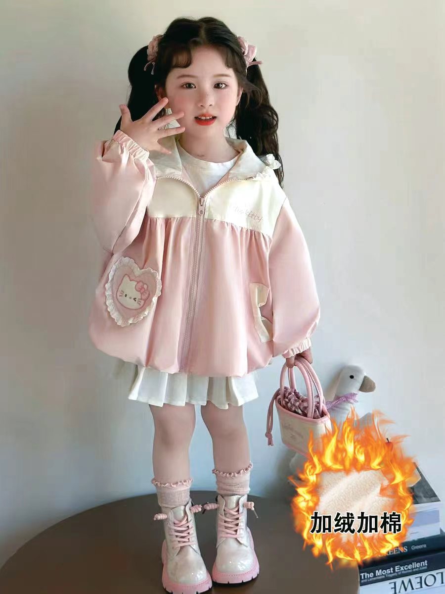 女孩卡通动漫套装秋冬卡通风女宝秋季女洋气keti花边棉服