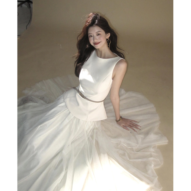 高级感气质无袖网纱半身裙  80886