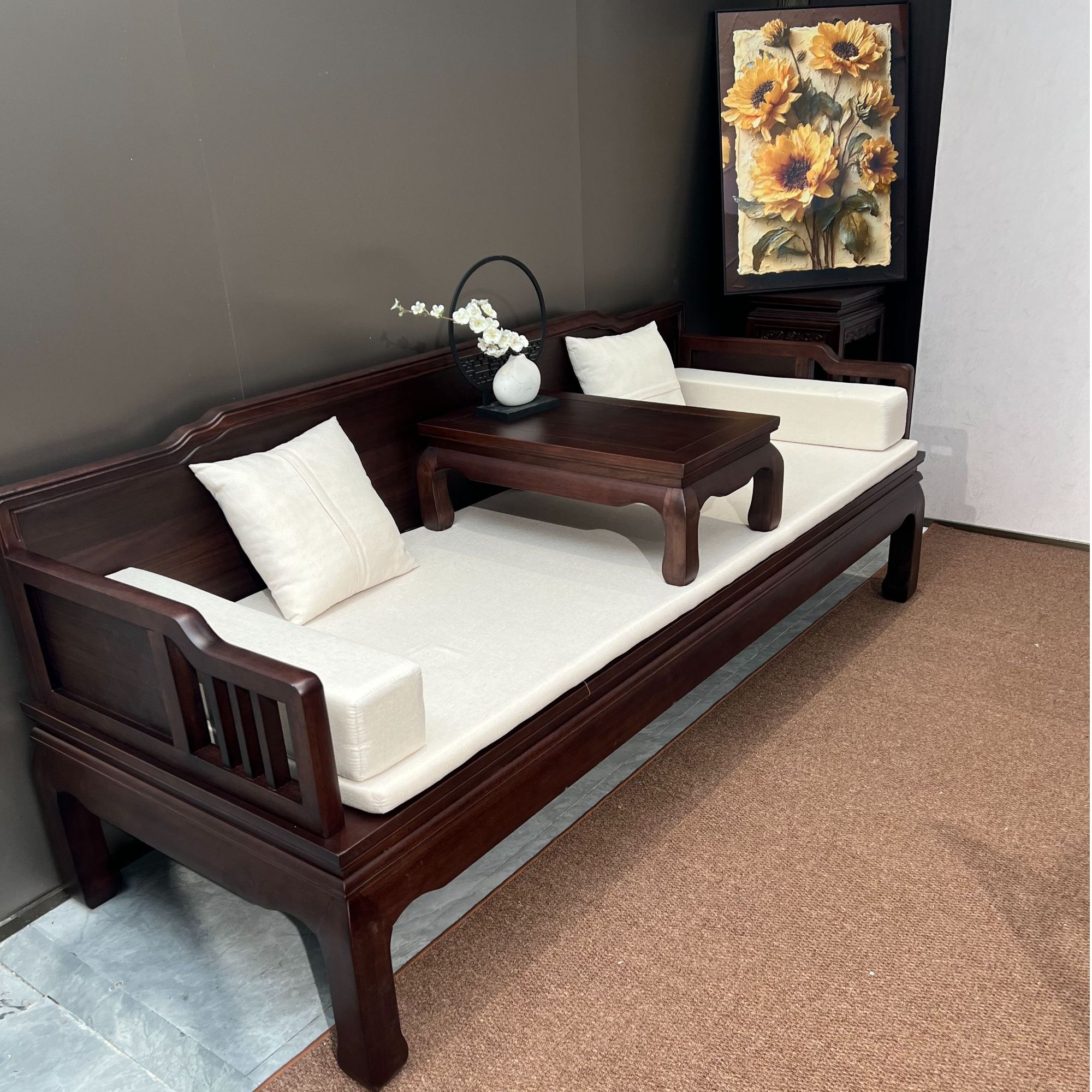 新中式胡桃木实木罗汉床客厅家用小户型茶桌书房卧榻沙发罗汉榻