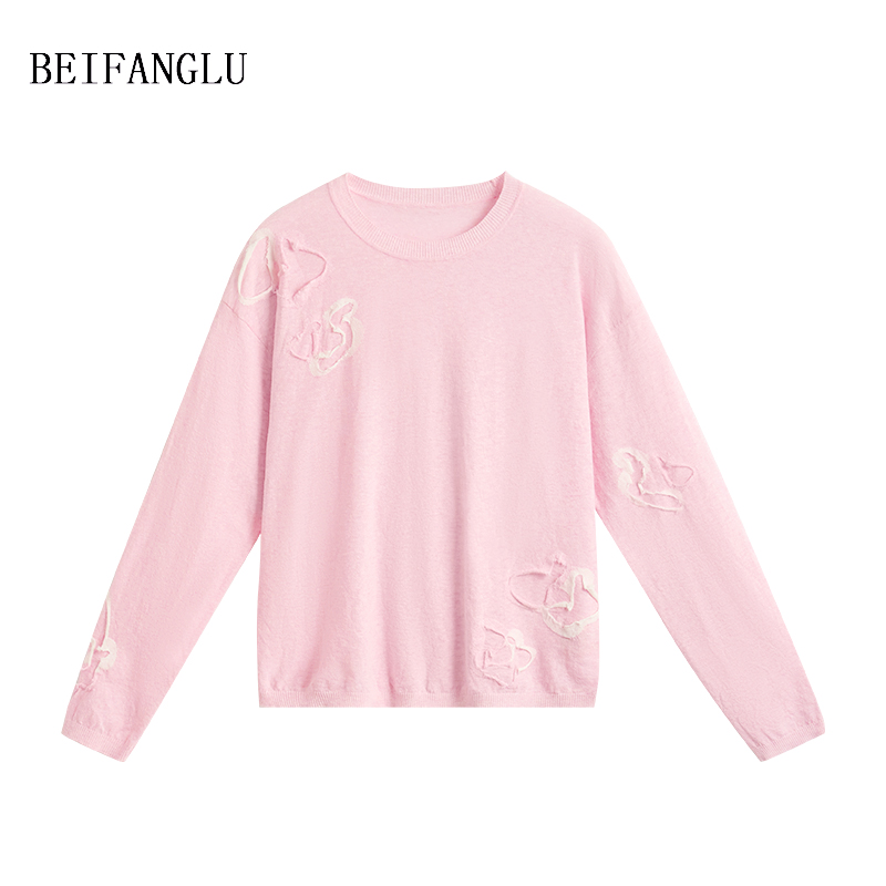 北方鹿【夏日蓝色花朵】清爽透气亚麻薄款女士透感防晒针织衫30047