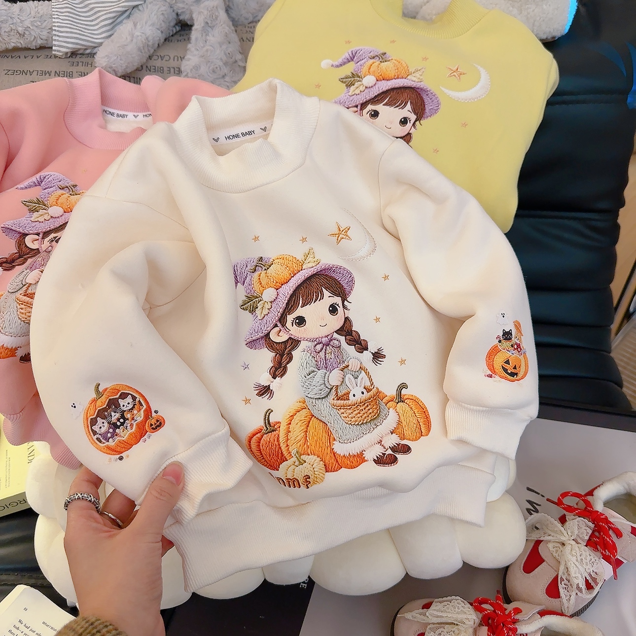 【葵花绒】5D立体浮雕印花女童加绒加厚卫衣2025新款韩版洋气上衣