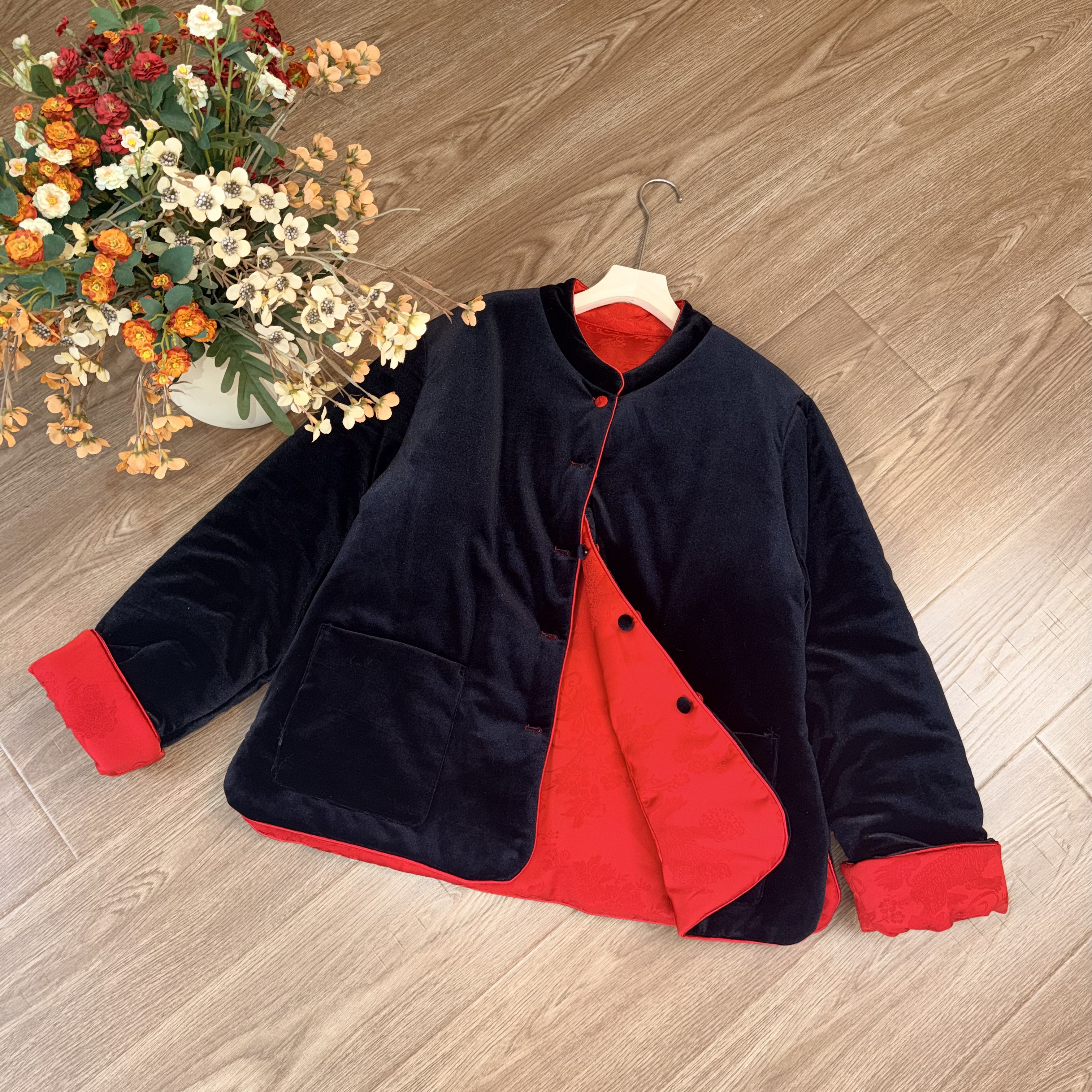 【大季原创】W207冬季新中式宽松双面穿丝绒棉袄女国风复古女装