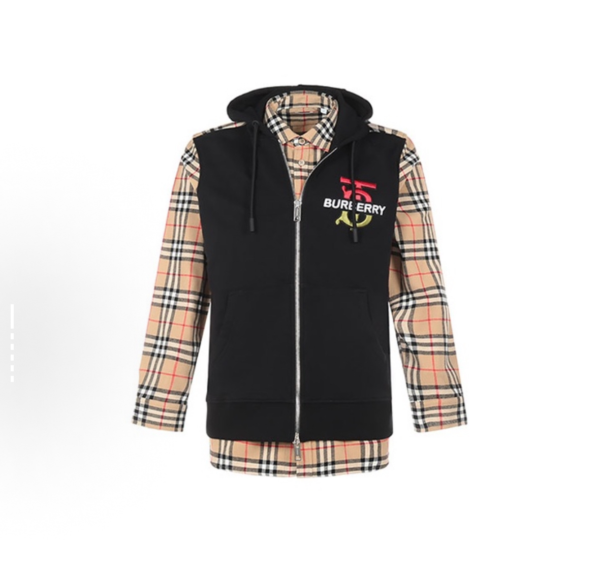 99新 BURBERRY/博柏利 Logo字母刺绣格纹连帽夹克外套 男 黑色M码
