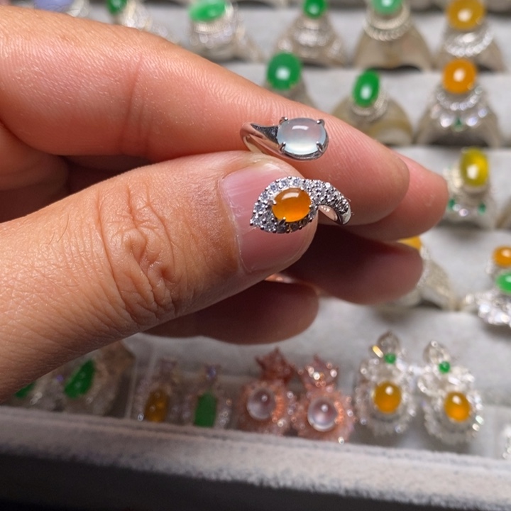 翡翠戒指银S925镶嵌戒指