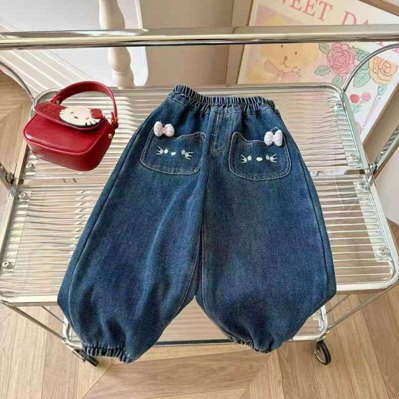 冬季女童加绒牛仔裤韩版洋气加厚保暖刺绣束脚休闲长裤子
