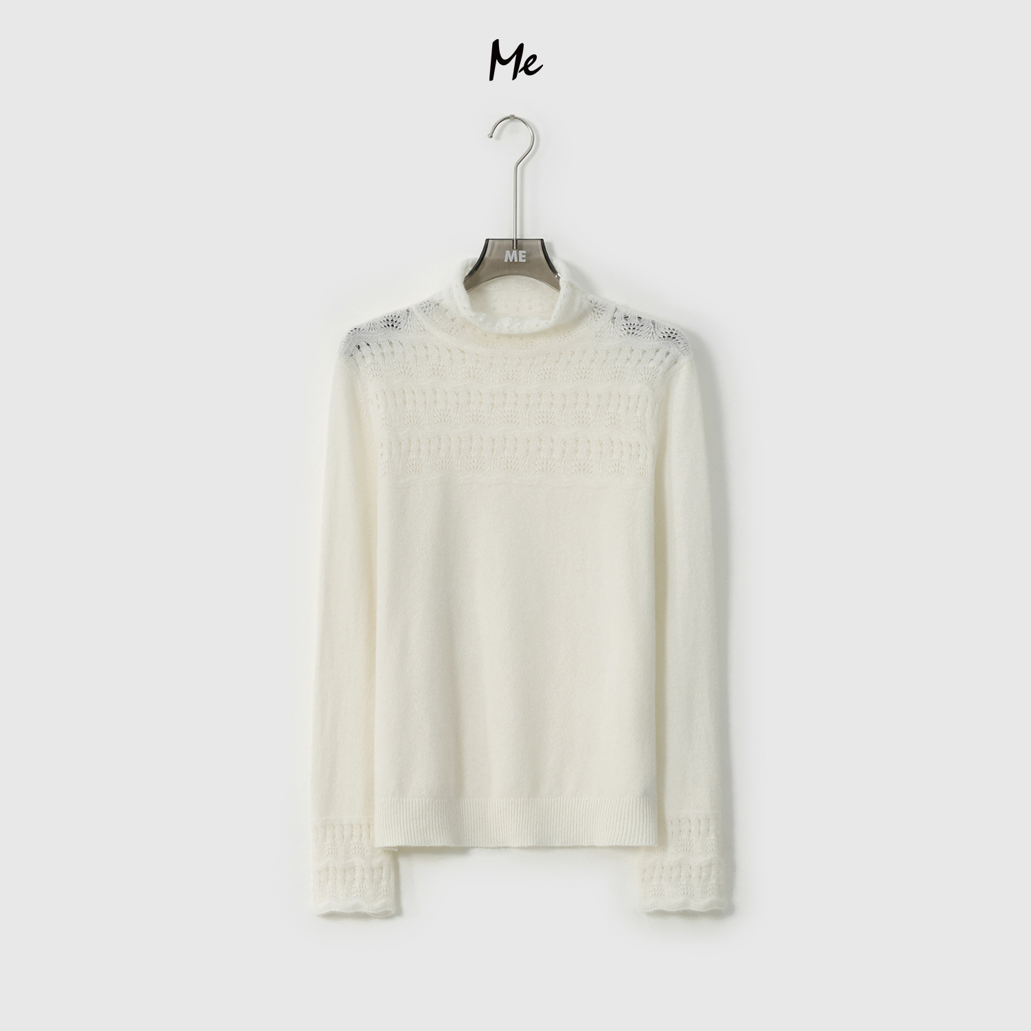 ME【花羽打底】100%绵羊毛超细美利奴云柔波浪挑孔高领毛衣MESA4349