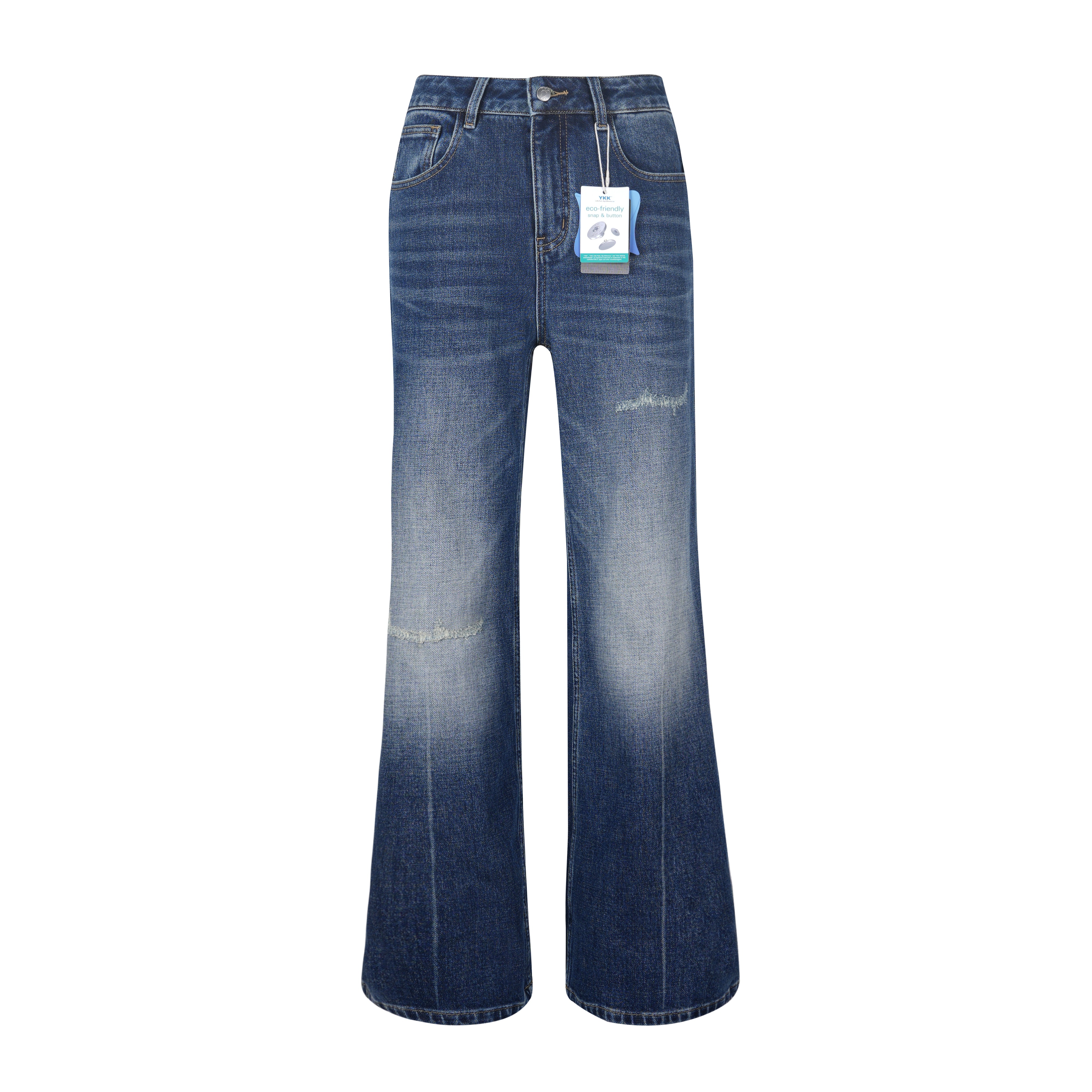 迪家同款大牛四面弹设计感复古女士直筒喇叭裤