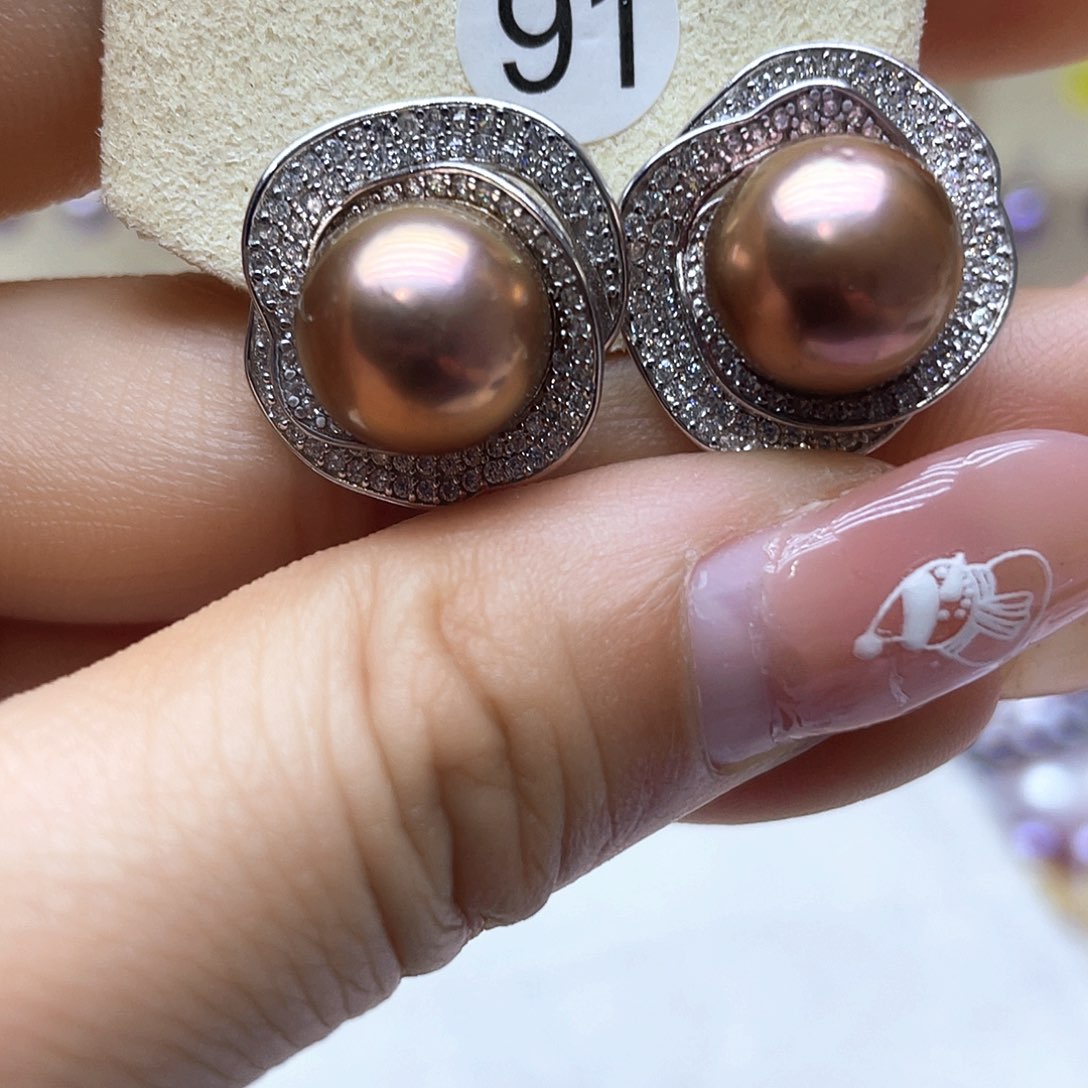 淡水珍珠耳饰银S925镶嵌