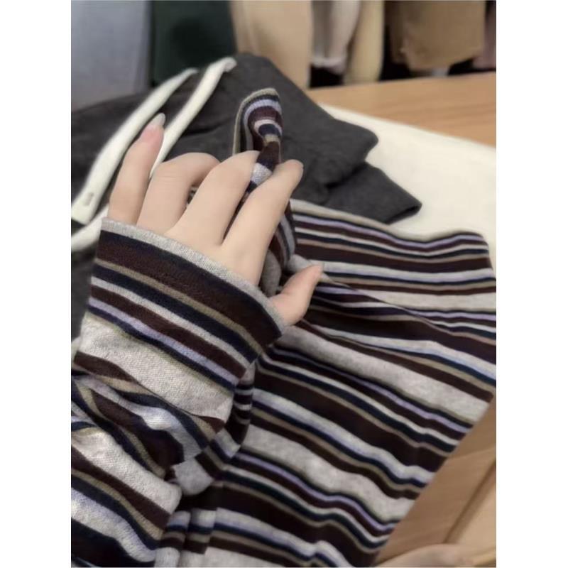 七言家巨好看！ins穿搭火爆磨毛条纹软糯长袖