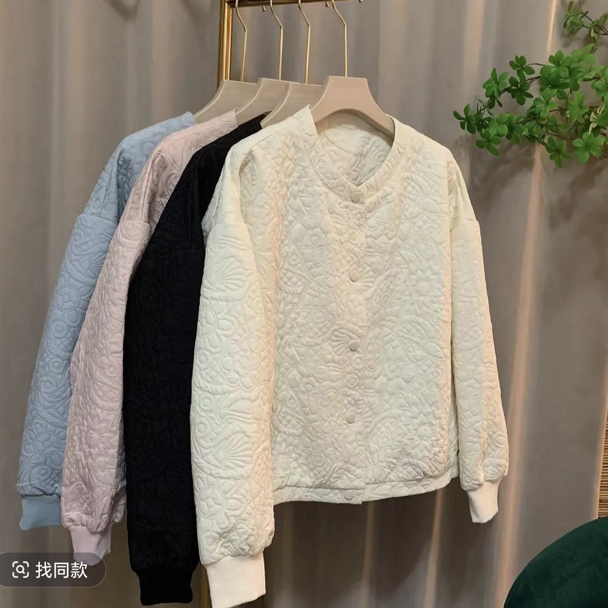 春季暗纹休闲女款外套百搭圆领25001