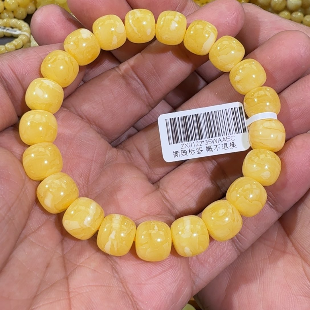 琥珀手链未镶嵌11m焦皮同料橘黄花蜡手串16.8克