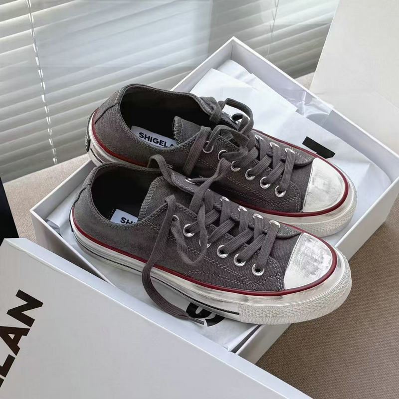 诗歌兰女鞋2025新款时尚做旧脏脏鞋休闲平底帆布低帮板鞋女887-12