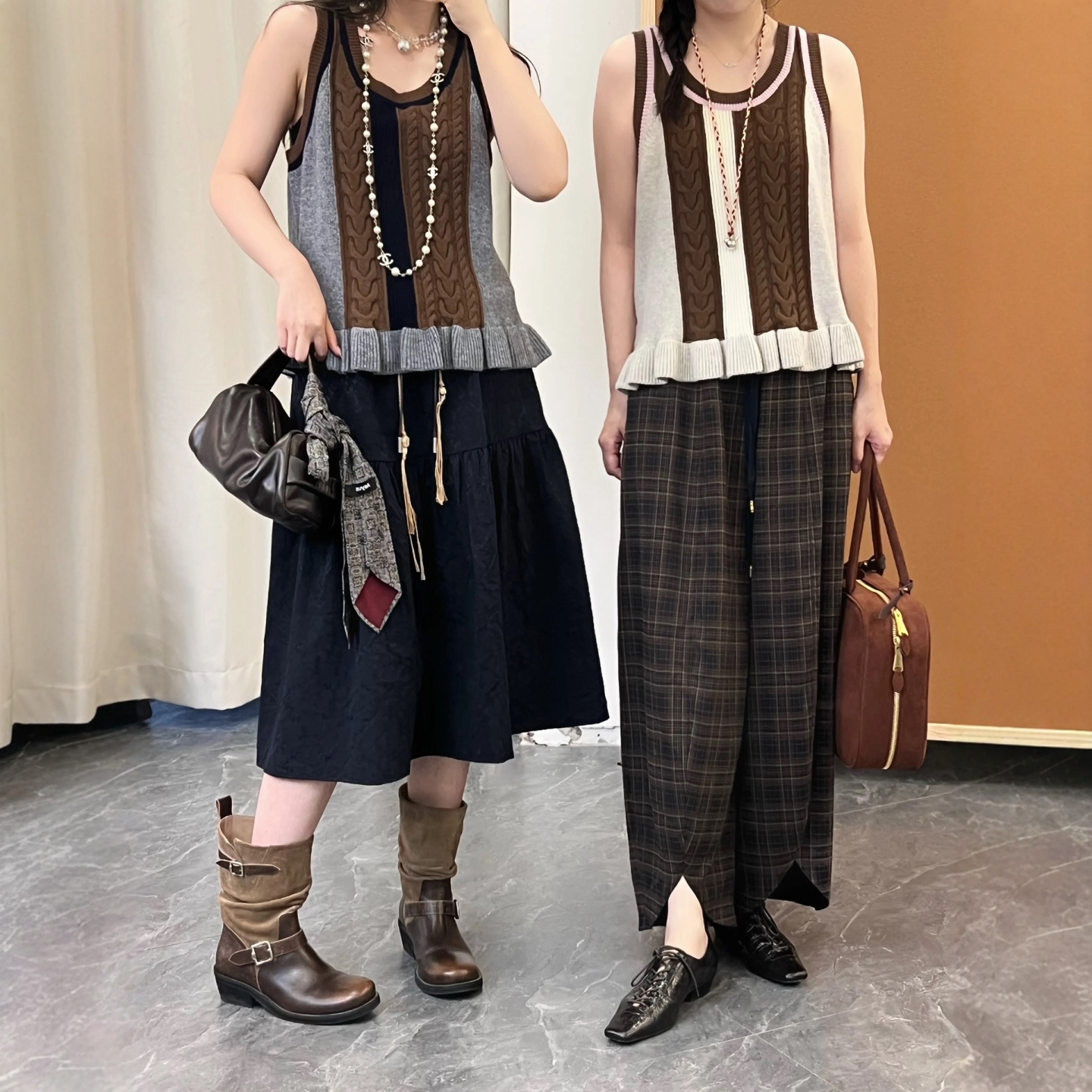 现货【Jor荷叶边拼色针织背心】小众设计师品牌叠穿针织衫上衣女