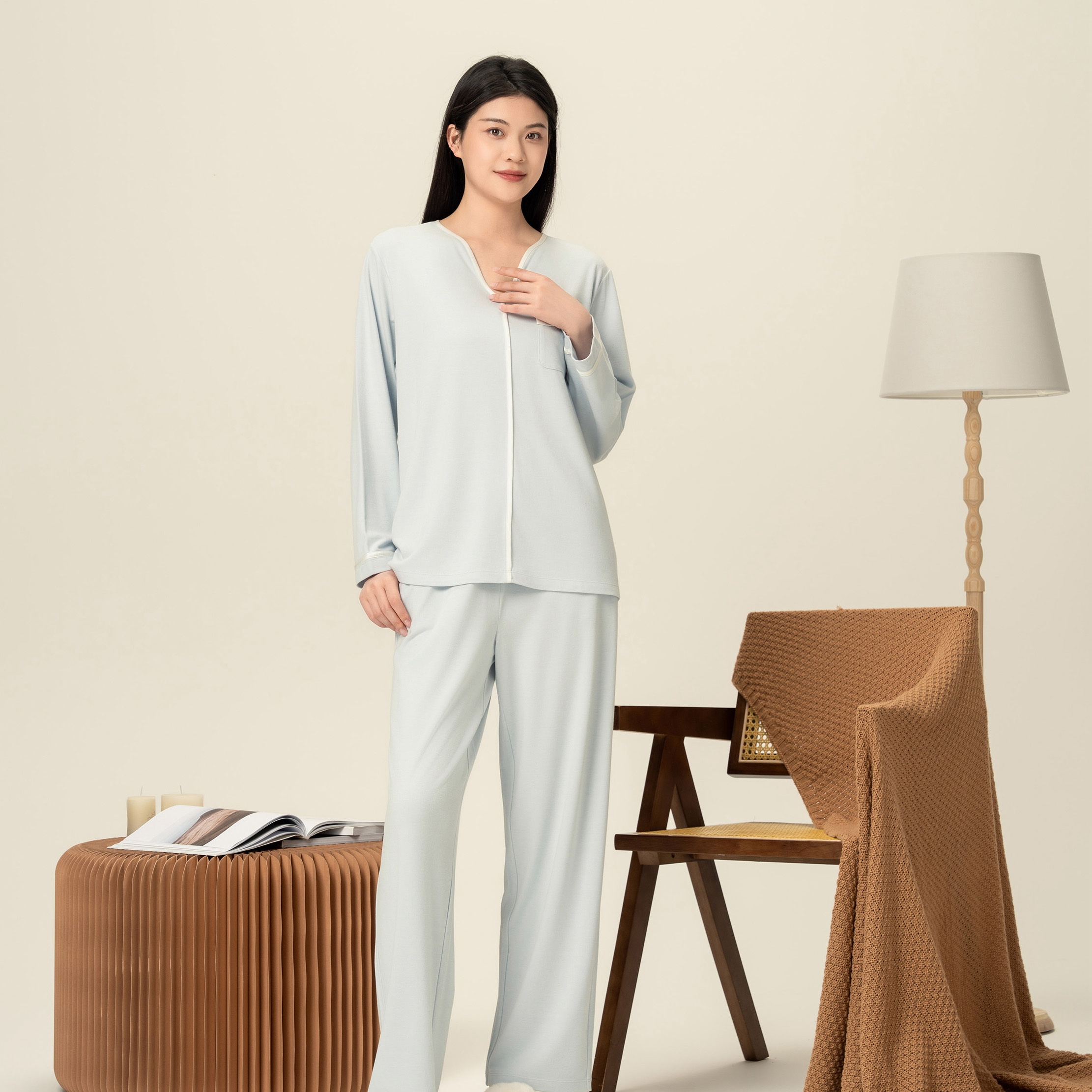 【三合竹衣休闲长袖秋冬】咏竹套头起居服居家家居服睡衣套装