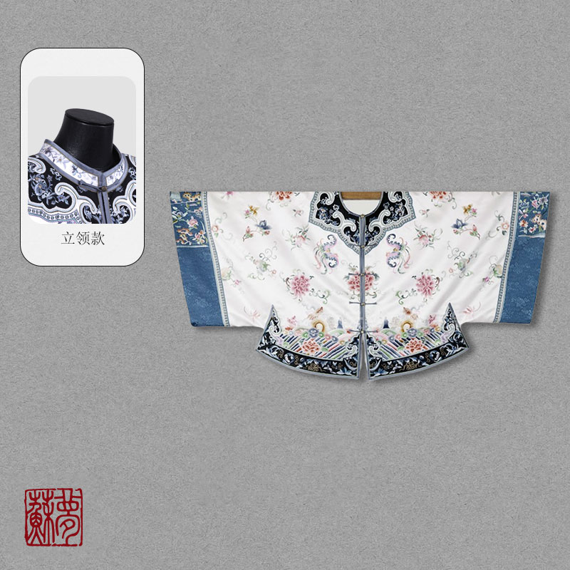 蘇夢【蝶报富贵】库缎海水江崖手绣满绣圆领对襟上衣01031516